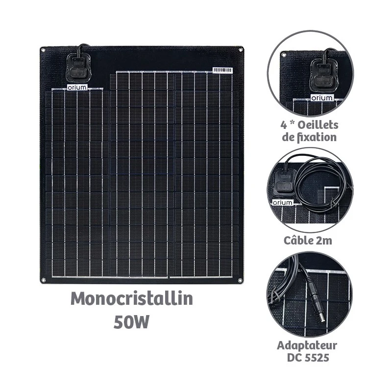 Panneau Solaire Semi-rigide Monocristallin 50W Izywatt – Orium 3 Panneau Solaire Semi-rigide Monocristallin 50W Izywatt – Orium