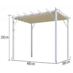 Pergola 100% Aluminium Coloris Blanc 12m² Avec Toile D'ombrage écru 140gr/m² HABRITA -Boutique De Jardin pergola 100 aluminium coloris blanc 12m avec toile d ombrage ecru 140grm habrita 2