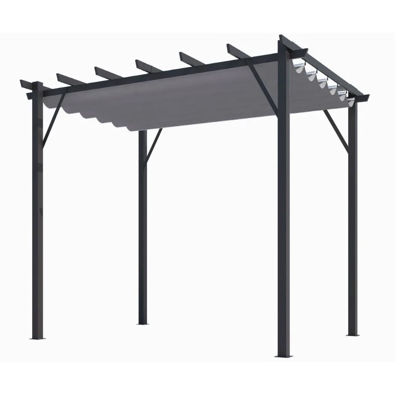 Pergola 100% Aluminium Gris Anthracite 12m² Avec Toile D'ombrage Gris 140gr/m² HABRITA 4 Pergola 100% Aluminium Gris Anthracite 12m² Avec Toile D'ombrage Gris 140gr/m² HABRITA – Image 2