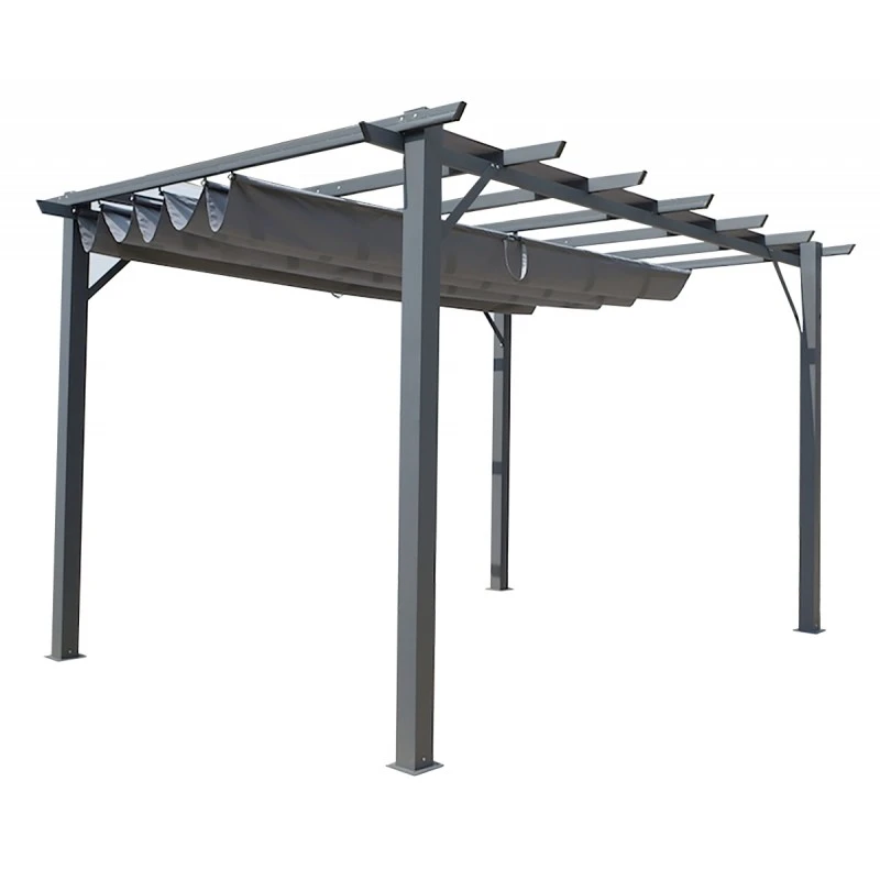 Pergola 100% Aluminium Gris Anthracite 12m² Avec Toile D'ombrage Gris 140gr/m² HABRITA 5 Pergola 100% Aluminium Gris Anthracite 12m² Avec Toile D'ombrage Gris 140gr/m² HABRITA – Image 3
