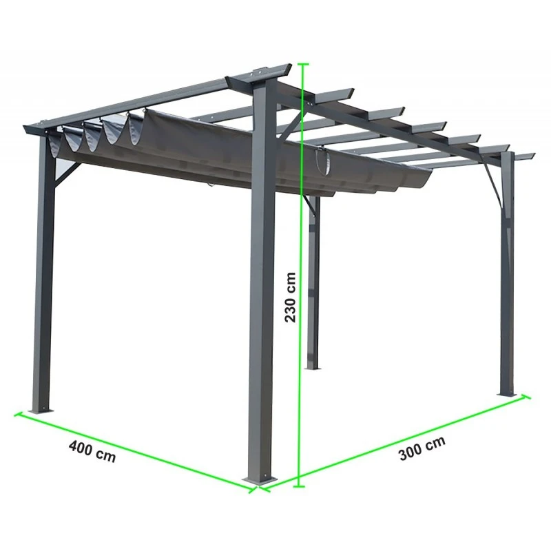 Pergola 100% Aluminium Gris Anthracite 12m² Avec Toile D'ombrage Gris 140gr/m² HABRITA 6 Pergola 100% Aluminium Gris Anthracite 12m² Avec Toile D'ombrage Gris 140gr/m² HABRITA – Image 4