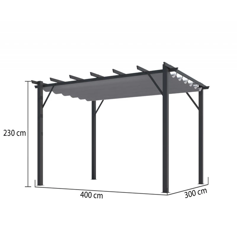 Pergola 100% Aluminium Gris Anthracite 12m² Avec Toile D'ombrage Gris 140gr/m² HABRITA 7 Pergola 100% Aluminium Gris Anthracite 12m² Avec Toile D'ombrage Gris 140gr/m² HABRITA – Image 5