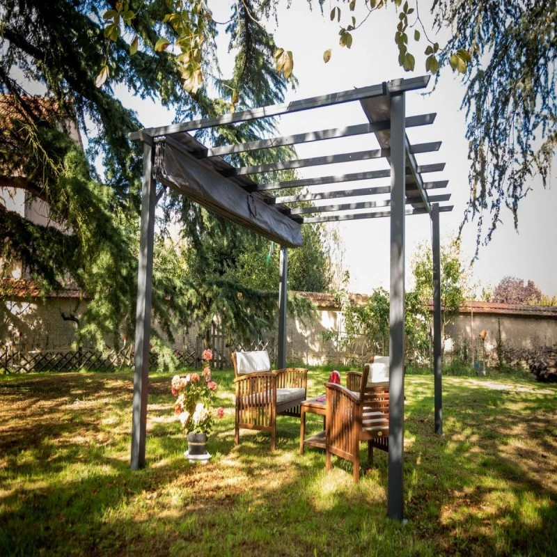 Pergola 100% Aluminium Gris Anthracite 12m² Avec Toile D'ombrage Gris 140gr/m² HABRITA 8 Pergola 100% Aluminium Gris Anthracite 12m² Avec Toile D'ombrage Gris 140gr/m² HABRITA – Image 6