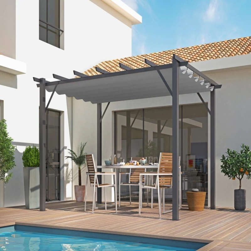 Pergola 100% Aluminium Gris Anthracite 12m² Avec Toile D'ombrage Gris 140gr/m² HABRITA 3 Pergola 100% Aluminium Gris Anthracite 12m² Avec Toile D'ombrage Gris 140gr/m² HABRITA
