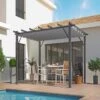 Pergola 100% Aluminium Gris Anthracite 12m² Avec Toile D'ombrage Gris 280gr/m² HABRITA -Boutique De Jardin pergola 100 aluminium gris anthracite 12m avec toile d ombrage gris 280grm habrita