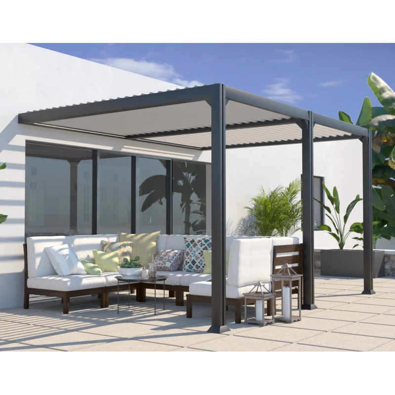Pergola Adossée Bioclimatique 300x400cm Lames 13cm - Gris - SAVANNAH - Couleurs Du Monde 3 Pergola Adossée Bioclimatique 300x400cm Lames 13cm - Gris - SAVANNAH - Couleurs Du Monde