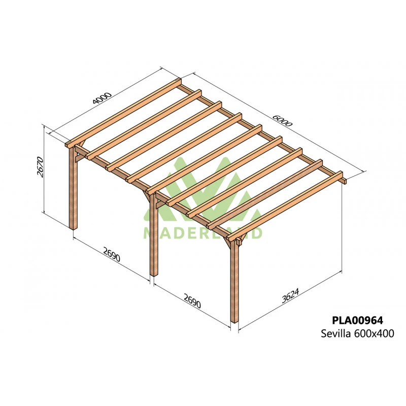 Pergola Adossée En Bois Lamellé-collé 600x400cm Sevilla – Maderland 4 Pergola Adossée En Bois Lamellé-collé 600x400cm Sevilla – Maderland – Image 2
