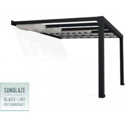 Pergola Adossée Stockholm 350x368cm Aluminium Gris Et Polycarbonate Avec Stores De Toit Rétractables – Palram - Canopia -Boutique De Jardin pergola adossee stockholm 350x368cm aluminium gris et polycarbonate avec stores de toit retractables palram 2