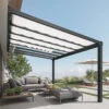 Pergola Adossée Stockholm 350x515cm Aluminium Gris Et Polycarbonate Avec Stores De Toit Rétractables – Palram - Canopia -Boutique De Jardin pergola adossee stockholm 350x515cm aluminium gris et polycarbonate avec stores de toit retractables palram
