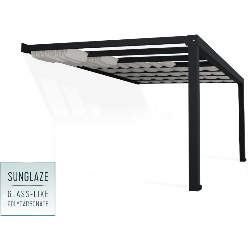 Pergola Adossée Stockholm 350x515cm Aluminium Gris Et Polycarbonate Avec Stores De Toit Rétractables – Palram - Canopia 6 Pergola Adossée Stockholm 350x515cm Aluminium Gris Et Polycarbonate Avec Stores De Toit Rétractables – Palram - Canopia – Image 4