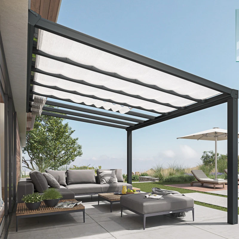 Pergola Adossée Stockholm 350x515cm Aluminium Gris Et Polycarbonate Avec Stores De Toit Rétractables – Palram - Canopia 7 Pergola Adossée Stockholm 350x515cm Aluminium Gris Et Polycarbonate Avec Stores De Toit Rétractables – Palram - Canopia – Image 5