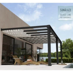 Pergola Adossée Stockholm 350x660cm Aluminium Gris Et Polycarbonate Avec Stores De Toit Rétractables – Palram - Canopia -Boutique De Jardin pergola adossee stockholm 350x660cm aluminium gris et polycarbonate avec stores de toit retractables palram 2