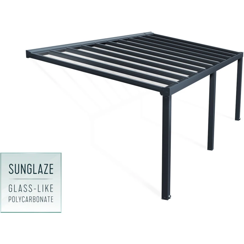 Pergola Adossée Stockholm 350x740cm Aluminium Gris Et Polycarbonate Avec Stores De Toit Rétractables – Palram - Canopia 3 Pergola Adossée Stockholm 350x740cm Aluminium Gris Et Polycarbonate Avec Stores De Toit Rétractables – Palram - Canopia