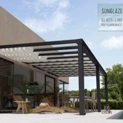 Pergola Adossée Stockholm 350x810cm Aluminium Gris Et Polycarbonate Avec Stores De Toit Rétractables – Palram - Canopia -Boutique De Jardin pergola adossee stockholm 350x810cm aluminium gris et polycarbonate avec stores de toit retractables palram 3