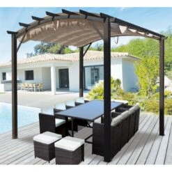 Pergola Arche Aluminium/acier Gris Anthracite 11,22m² Avec Toit En Toile Polyester 140gr/m² écru HABRITA -Boutique De Jardin pergola arche aluminiumacier gris anthracite 1122m avec toit en toile polyester 140grm ecru habrita 2
