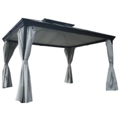 Pergola Autoportante 300x360cm En Aluminium Avec Rideaux Latéraux Et Toile De Toit - OPALE - Couleurs Du Monde -Boutique De Jardin pergola autoportante 300x360cm en aluminium avec rideaux lateraux et toile de toit opale couleurs du monde 2