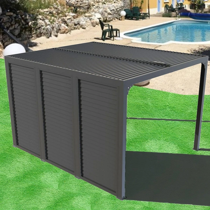 Pergola Bioclimatique Alu Anthracite 10,80m² Toit Avec Lames Ovales Aluminium + Ventelles Latérales Pour Côté 3,60m – HABRITA 4 Pergola Bioclimatique Alu Anthracite 10,80m² Toit Avec Lames Ovales Aluminium + Ventelles Latérales Pour Côté 3,60m – HABRITA – Image 2