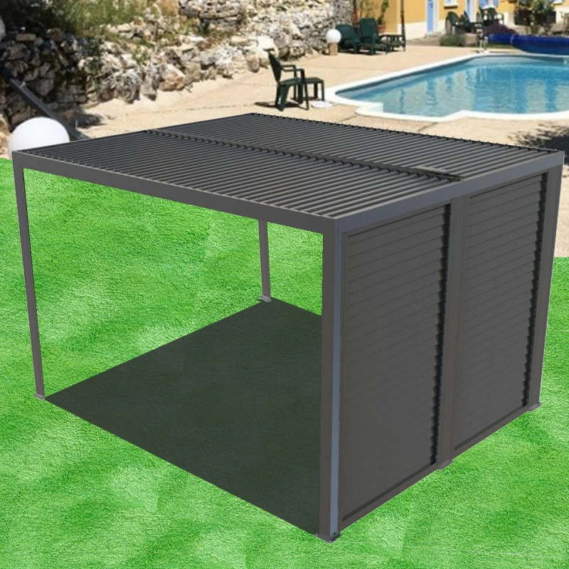 Pergola Bioclimatique Aluminium Anthracite 10,80m² Toit Avec Lames Ovales Aluminium + Ventelles Latérales Pour Côté 3m – HABRITA 4 Pergola Bioclimatique Aluminium Anthracite 10,80m² Toit Avec Lames Ovales Aluminium + Ventelles Latérales Pour Côté 3m – HABRITA – Image 2