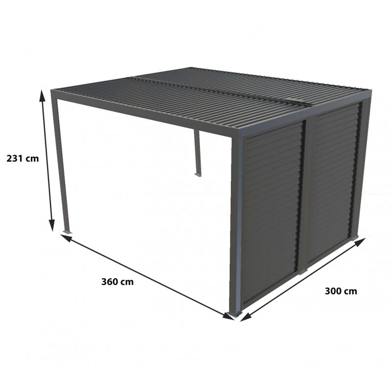 Pergola Bioclimatique Aluminium Anthracite 10,80m² Toit Avec Lames Ovales Aluminium + Ventelles Latérales Pour Côté 3m – HABRITA 6 Pergola Bioclimatique Aluminium Anthracite 10,80m² Toit Avec Lames Ovales Aluminium + Ventelles Latérales Pour Côté 3m – HABRITA – Image 4