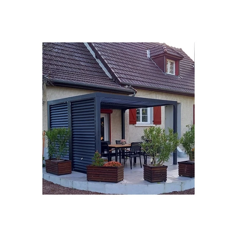Pergola Bioclimatique Aluminium Anthracite 10,80m² Toit Avec Lames Ovales Aluminium + Ventelles Latérales Pour Côté 3m – HABRITA 3 Pergola Bioclimatique Aluminium Anthracite 10,80m² Toit Avec Lames Ovales Aluminium + Ventelles Latérales Pour Côté 3m – HABRITA