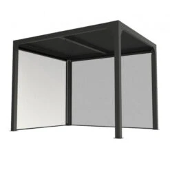 Pergola Bioclimatique Aluminium Anthracite 7,20m² Toit Avec Lames Ovales Aluminium + 2 Rideaux Gris Pour Les Côtés – HABRITA -Boutique De Jardin pergola bioclimatique aluminium anthracite 720m toit avec lames ovales aluminium 2 rideaux gris pour les cotes habrita 3
