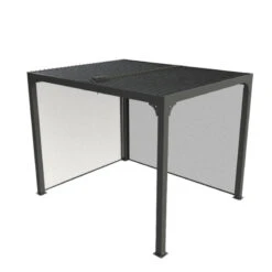 Pergola Bioclimatique Aluminium Anthracite 7,20m² Toit Avec Lames Ovales Aluminium + 2 Rideaux Gris Pour Les Côtés – HABRITA -Boutique De Jardin pergola bioclimatique aluminium anthracite 720m toit avec lames ovales aluminium 2 rideaux gris pour les cotes habrita 4