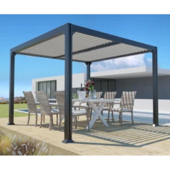 Pergola Bioclimatique Autoportante 300x300cm Lames 13cm - Gris - DENVER - Couleurs Du Monde