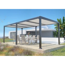 Pergola Bioclimatique Autoportante 300x600cm Lames 13cm - Gris - MEMPHIS - Couleurs Du Monde