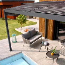 Pergola Bioclimatique En Aluminium Avec Lames Orientables Grises Anthracite TRAMONTO - DCB Garden -Boutique De Jardin pergola bioclimatique en aluminium avec lames orientables grises anthracite tramonto dcb garden 5