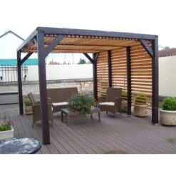 Pergola En Bois Avec Ventelles Amovibles Sur Toiture + 1 Côté 340x360x217cm Veneto -Boutique De Jardin pergola en bois avec ventelles amovibles sur toiture 1 cote 339x360x217cm veneto 2