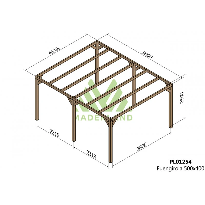 Pergola En Bois Lamellé-collé 500x400cm Fuengirola – Maderland 4 Pergola En Bois Lamellé-collé 500x400cm Fuengirola – Maderland – Image 2