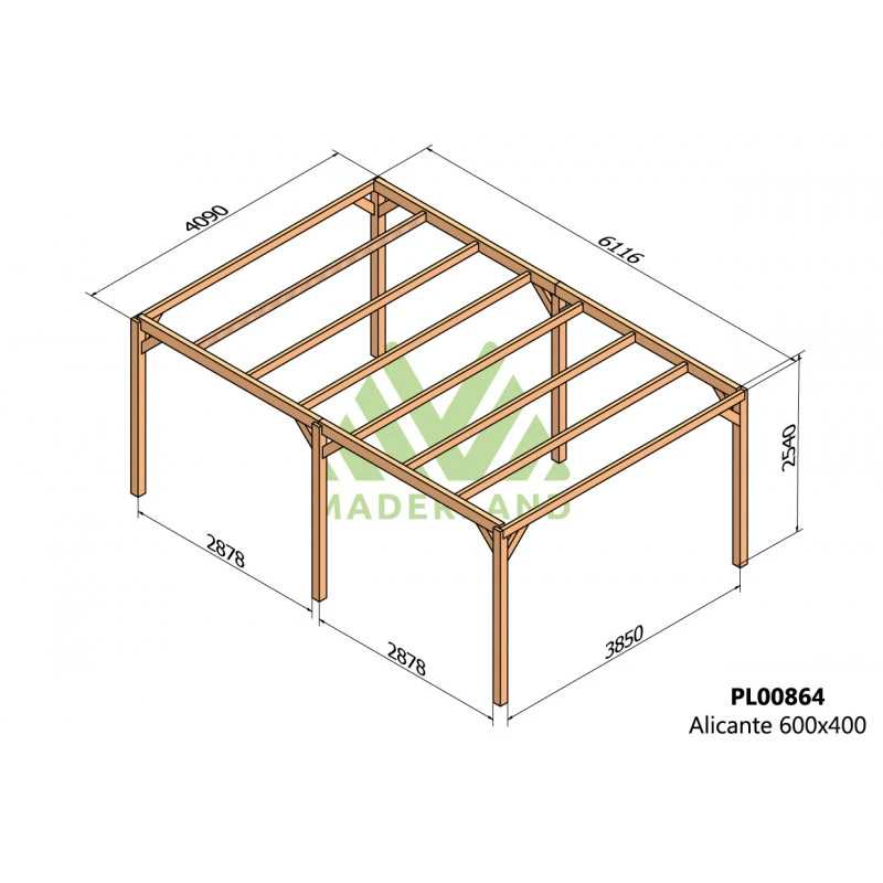 Pergola En Bois Lamellé-collé 600x400cm Alicante – Maderland 4 Pergola En Bois Lamellé-collé 600x400cm Alicante – Maderland – Image 2