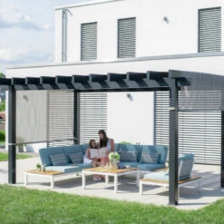 Pergola Yamba 14,6m² En Aluminium Anthracite Avec Store Rétractable - SOJAG