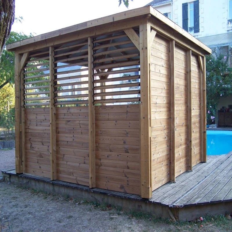 Pool House En Bois Thermo Traité 12,32m² BLUETERM, 1 Paroi Mur Plein, 1 Paroi Ventelles, 2 Parois Comptoirs - HABRITA 4 Pool House En Bois Thermo Traité 12,32m² BLUETERM, 1 Paroi Mur Plein, 1 Paroi Ventelles, 2 Parois Comptoirs - HABRITA – Image 2