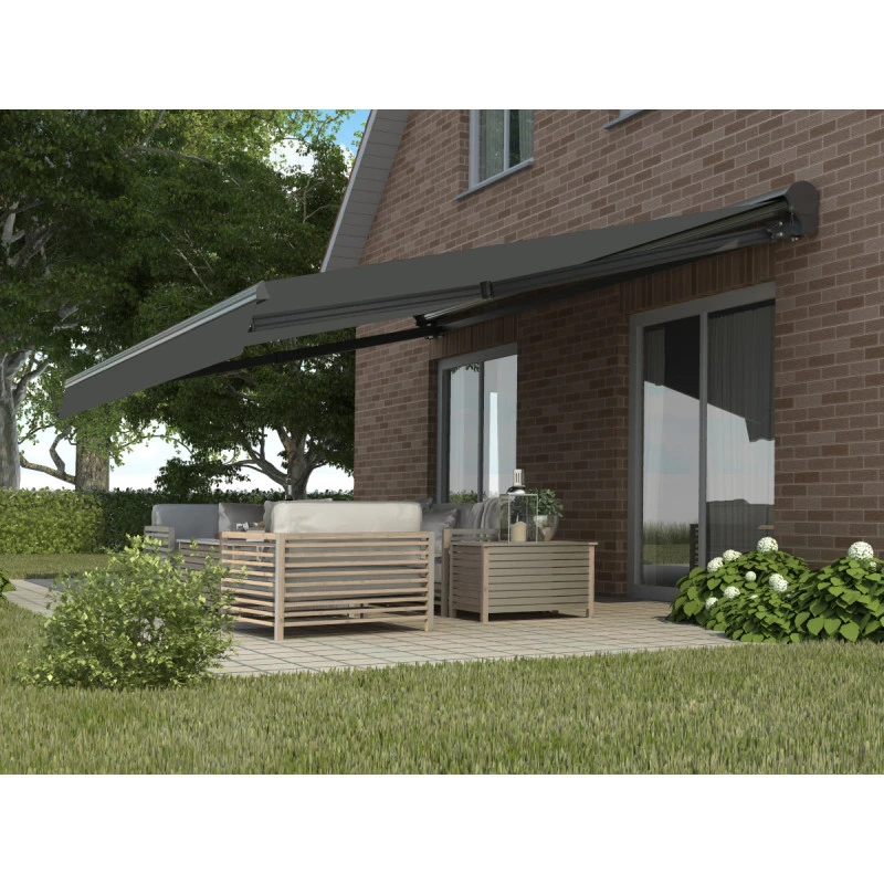 Store Banne Motorisé 350x250cm DECO Toile Polyester Grise - X-METAL 3 Store Banne Motorisé 350x250cm DECO Toile Polyester Grise - X-METAL