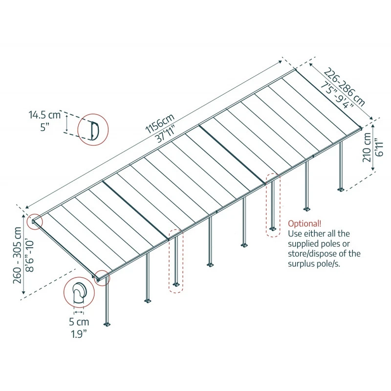 Toit De Terrasse 300x1156cm En Aluminium Gris Et Polycarbonate 8mm FERIA - Canopia By Palram 4 Toit De Terrasse 300x1156cm En Aluminium Gris Et Polycarbonate 8mm FERIA - Canopia By Palram – Image 2