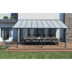 Toit De Terrasse En Aluminium Gris 3x5,46m + PC 16mm Olympia - Palram - Canopia -Boutique De Jardin toit de terrasse en aluminium gris 3x546m pc 16mm olympia palram 2